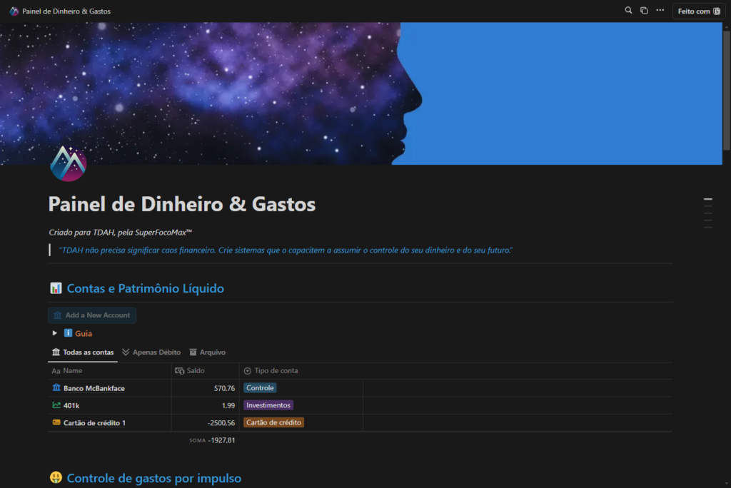 Painel de Dinheiro Gastos